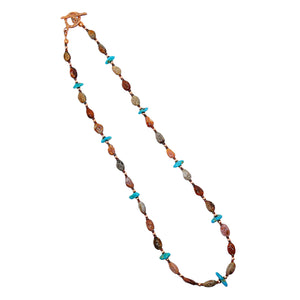 Kingman turquoise & fossil coral necklace in copper