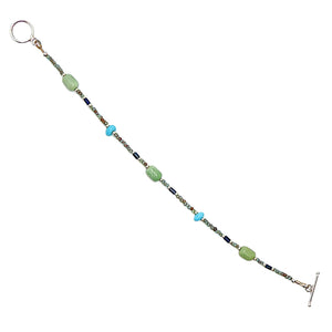 Sleeping Beauty turquoise, alunite, & azurite-malachite (Arizona-mined) gemstones bracelet