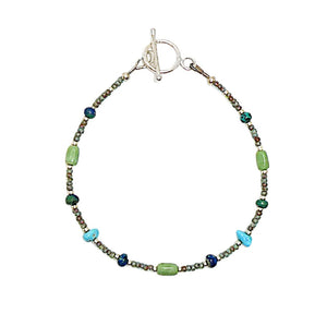 Sleeping Beauty turquoise, alunite, & azurite-malachite (Arizona-mined) gemstones bracelet