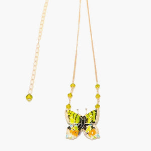 Cloisonné enamel Sunset Moth necklace on sterling chain - USA