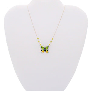Cloisonné enamel Sunset Moth necklace on sterling chain - USA
