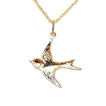 Load image into Gallery viewer, 14k GF swallow in flight pendant on gold chain
