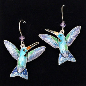 Broadbill hummingbird earrings on sterling French wires - USA made