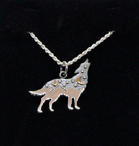 Celestial "spirit" sterling howling coyote (or wolf) pendant necklace