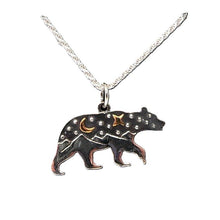 Load image into Gallery viewer, Celestial moon &amp; stars sterling walking &quot;spirit&quot; bear pendant necklace
