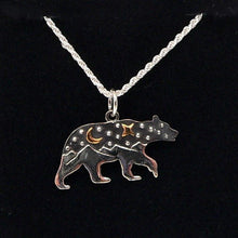 Load image into Gallery viewer, Celestial moon &amp; stars sterling walking &quot;spirit&quot; bear pendant necklace
