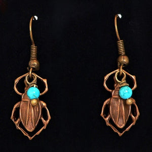Brass beetle earrings with turquoise on brass French wires