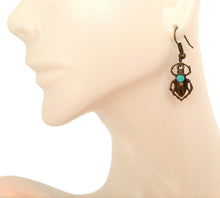 Load image into Gallery viewer, Brass beetle earrings with turquoise on brass French wires

