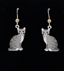 Grey tabby cat earrings on sterling French wires (made in USA)