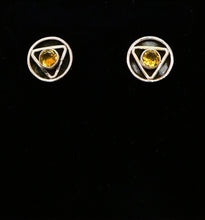 Load image into Gallery viewer, Brilliant cut inset citrine sterling post earrings
