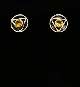 Brilliant cut inset citrine sterling post earrings