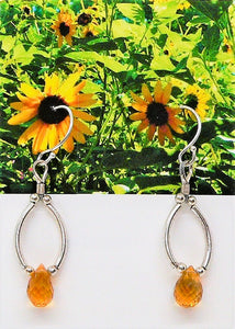 Faceted teardrop citrine & sterling "stirrup" earrings