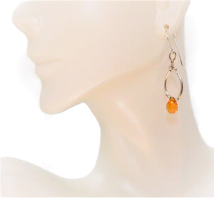 Faceted teardrop citrine & sterling "stirrup" earrings