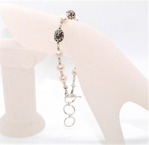 Freshwater pearl & sterling silver fancy bead bracelet
