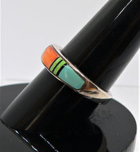 Load image into Gallery viewer, Native American Navajo turquoise &amp; multi-inlay ring, size 6.5
