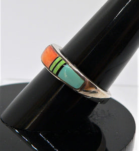 Native American Navajo turquoise & multi-inlay ring, size 6.5