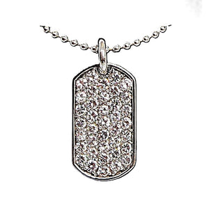 Pavé crystal 'dog tag' pendant necklace in sterling silver
