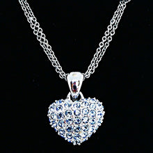 Load image into Gallery viewer, Blue pavé crystal heart necklace with sterling silver double chain
