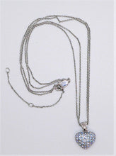 Load image into Gallery viewer, Blue pavé crystal heart necklace with sterling silver double chain
