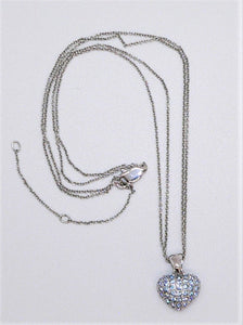 Blue pavé crystal heart necklace with sterling silver double chain