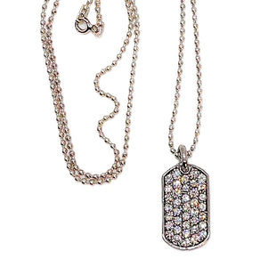 Pavé crystal 'dog tag' pendant necklace in sterling silver