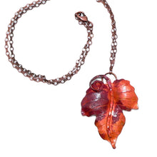 Load image into Gallery viewer, Glazed copper large maple leaf pendant on copper cable chain
