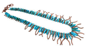 Bisbee turquoise & copper stick bib necklace