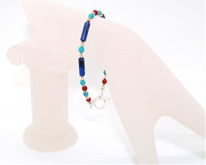 Egyptian-style turquoise, carnelian, lapis & sterling silver bracelet
