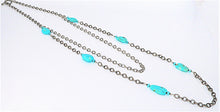 Load image into Gallery viewer, Turquoise &amp; crystal extra-long double chain necklace
