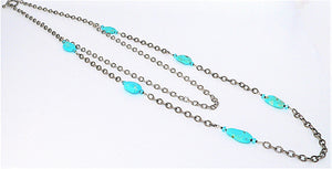 Turquoise & crystal extra-long double chain necklace