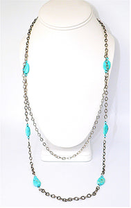 Turquoise & crystal extra-long double chain necklace