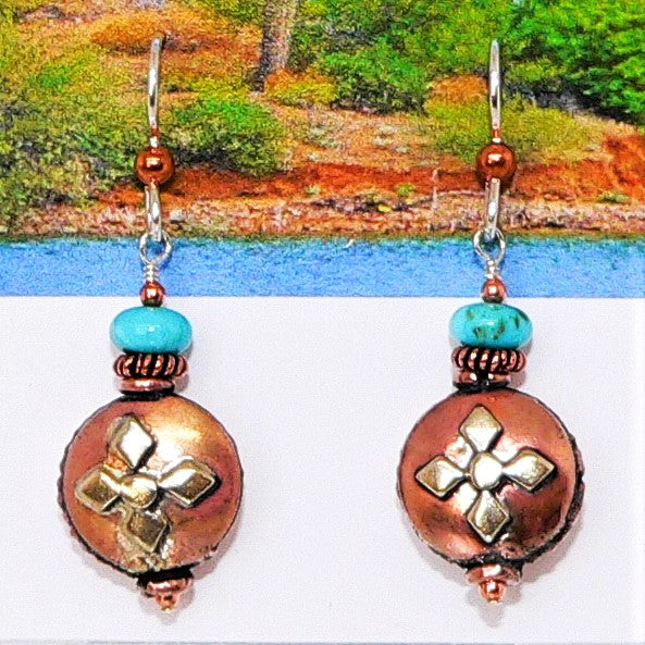 Campitos turquoise, copper & sterling earrings with French wires