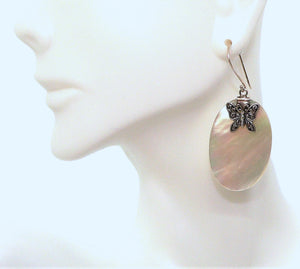 Mother-of-pearl & sterling butterfly earrings on French wires