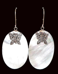 Mother-of-pearl & sterling butterfly earrings on French wires