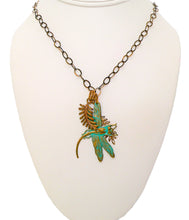 Load image into Gallery viewer, Antiqued patina brass dragonfly 3-part pendant necklace
