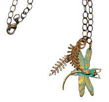 Load image into Gallery viewer, Antiqued patina brass dragonfly 3-part pendant necklace

