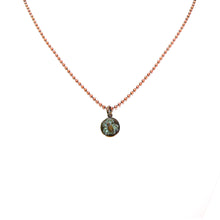 Load image into Gallery viewer, Tiny verdigris copper beetle pendant on copper chain
