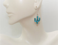 Load image into Gallery viewer, Turquoise, opal &amp; sterling inlay cactus earrings with French wires (made in USA)

