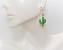 Load image into Gallery viewer, Gaspeite, opal &amp; sterling inlay cactus earrings with French wires (made in USA)

