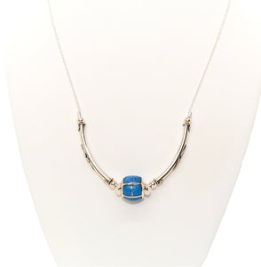 Denim lapis, opal & sterling inlay bead pendant necklace (made in the USA)