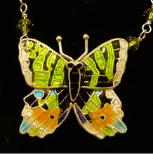 Load image into Gallery viewer, Cloisonné enamel Sunset Moth necklace on sterling chain - USA
