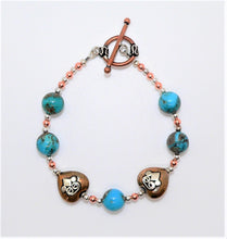 Load image into Gallery viewer, Turquoise &amp; mixed media (copper &amp; sterling silver) bead bracelet
