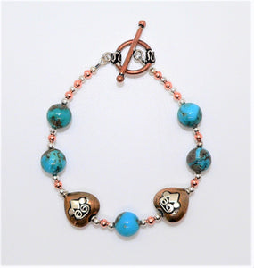 Turquoise & mixed media (copper & sterling silver) bead bracelet