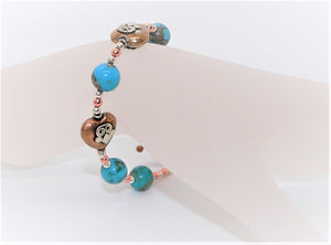 Turquoise & mixed media (copper & sterling silver) bead bracelet