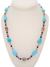 Load image into Gallery viewer, Chunky angular-cut turquoise with amethyst sterling silver necklace
