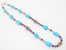 Load image into Gallery viewer, Chunky angular-cut turquoise with amethyst sterling silver necklace
