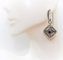 Load image into Gallery viewer, Princess cut amethyst &amp; sterling silver fancy French wire earrings
