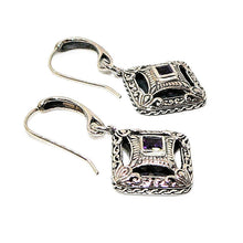 Load image into Gallery viewer, Princess cut amethyst &amp; sterling silver fancy French wire earrings
