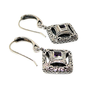 Princess cut amethyst & sterling silver fancy French wire earrings