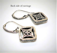 Load image into Gallery viewer, Princess cut amethyst &amp; sterling silver fancy French wire earrings
